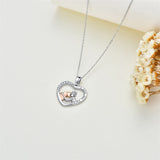 Sterling Silver  Dog and Women Pendant Necklace Engraved with I Love You Forever