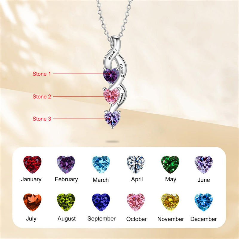 Copper Sterling Silver Personalized 1-6 Simulated Birthstones Mother's Name Heart Pendant Necklace