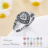 Sterling Silver Moissanite Moss Agate Onyx Personalized Class Ring Graduation Ring for Women