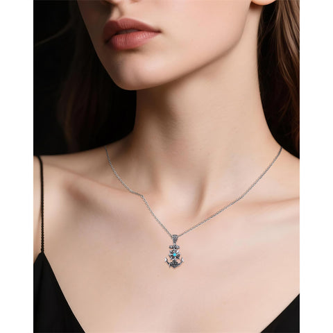 Sterling Silver Turquoise Anchor Pendant Necklace Graduation Gifts 2025