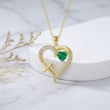 14K Gold  Plated 12 Months Birthstone  Heart Cross Pendant Necklace  for Women
