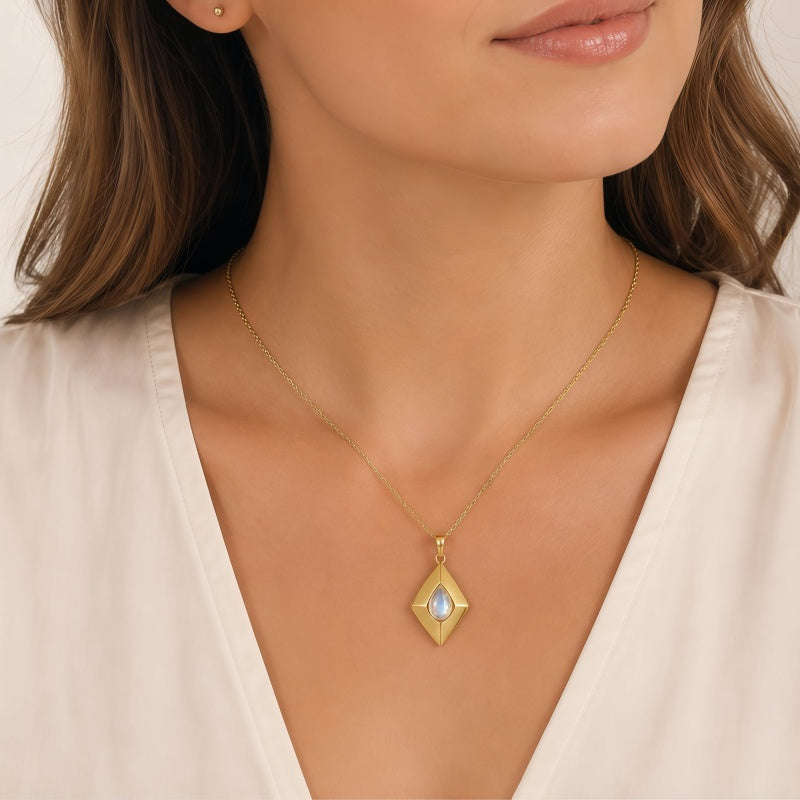 14K Gold Plated Bohemian Teardrop Pendant Necklace for Women