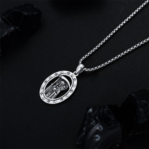 Sterling Silver Aztec Lion Cross Pendant Necklace