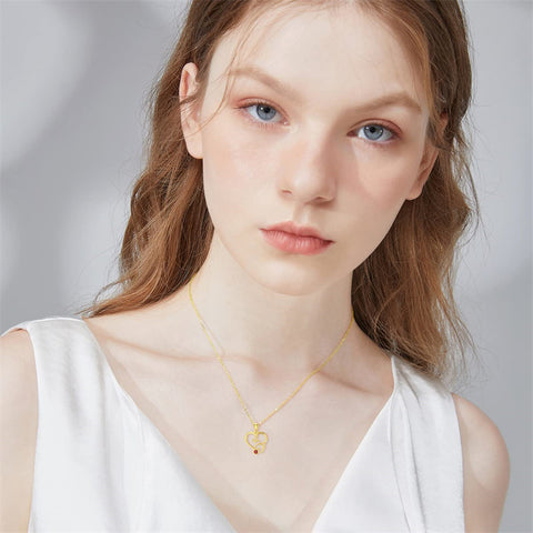 14K Gold  Birthstone Stethoscope Heart Pendant Necklace
