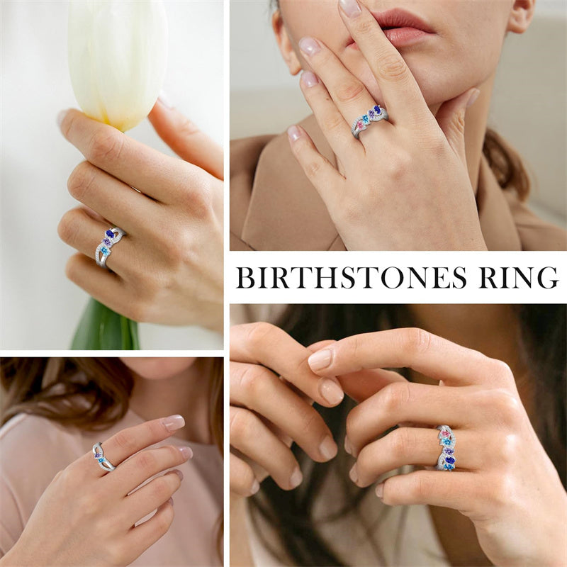 Copper Sterling Silver Personalized 1-6 Simulated Birthstones  Infinity Family Ring for Women