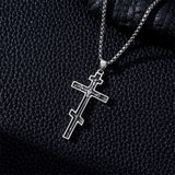 Sterling Silver Wooden Lion Orthodox Sword Wolf Cross Pendant Necklace