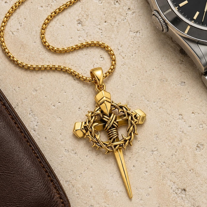 Crown of Thorns Religious Nail Cross Pendant Necklace