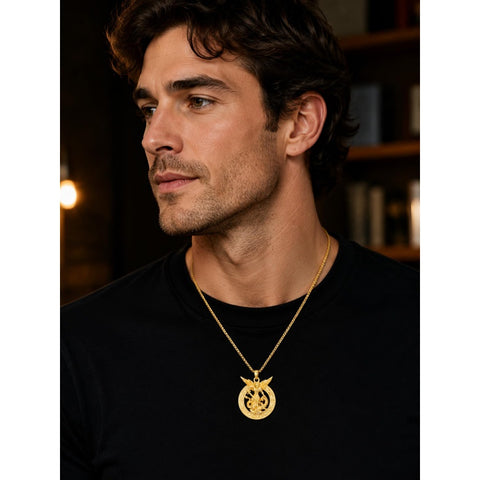 14K Gold Plated Black Onyx Patron Saint Medal Religious Amulet Pendant Necklace for Men