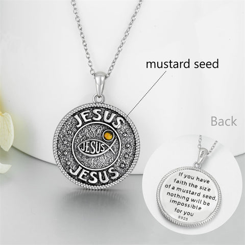 Sterling Silver Jesus Mustard Seed Protection Pendant Necklace