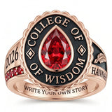 Sterling Silver Pear Birthstone Personalized Name Class Ring for Women