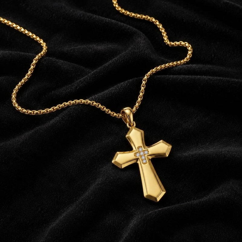 Cross Pendant Necklace  14K Gold Plated Christian Faith Jewelry
