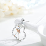 Ballet Heart Necklace S925 Sterling Silver Heart Pendant Necklaces Jewelry Gifts for Women Teen Girls Mum Girlfriends Birthday Gift