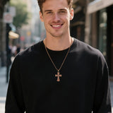 14K Gold Plated Wooden Abalone Shell Cross Pendant Necklacefor Men