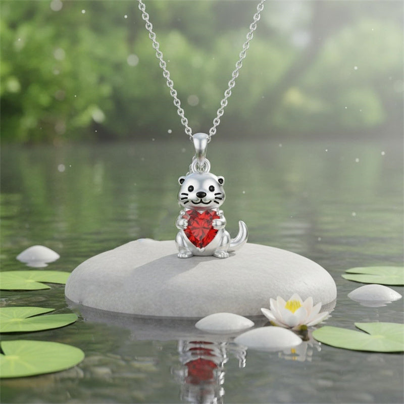 Sterling Silver 12 Month Birthstones Hedgehog Pug Fox Otter Pendant Necklace Gifts for  Birthday, Christmas, Graduation