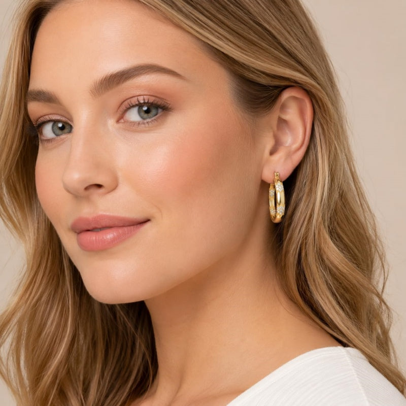 14K Gold Plated Cubic Zircon Hoop Earrings