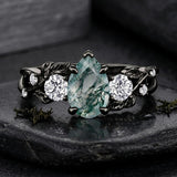 Sterling Silver 10K 14K 18K Gold 1-4CT Moss Agate Engagement Ring Promise Ring