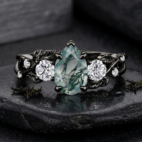 Sterling Silver 10K 14K 18K Gold 1-4CT Moss Agate Engagement Ring Promise Ring