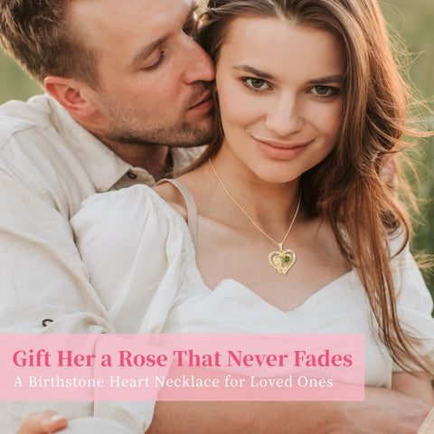 14K Gold Plated Birthstone Rose Heart Birthstone Necklace for Women
