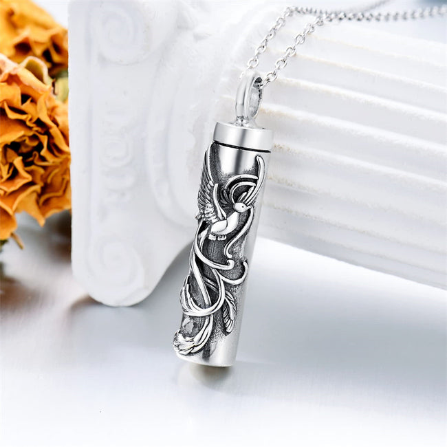 Phoenix Urn Necklace for Ashes Sterling Silver Cremation Jewelry for Ashes Memorial Keepsake Jewelry Gift for Women Men