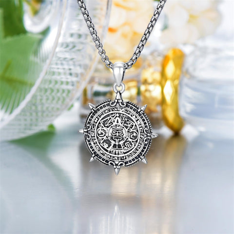 Sterling Silver Aztec Lion Cross Pendant Necklace