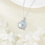 Sterling Silver  Heart Moonstone Yorkie Dog Pendant Engraved I Love You Forever