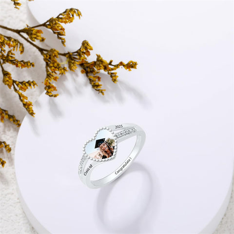 Sterling Silver Customized Photo Class Ring for Women