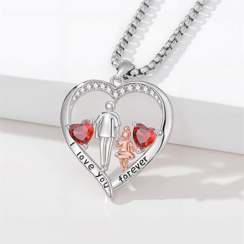 Sterling Silver Birthstone Father-Daughter Pendant Necklace Engraved with I Love You Forever