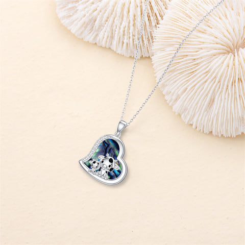 Sterling Silver Pink Opal Crystal Abalone Shell Turquoise Moss Agate Cow Pendant Necklace