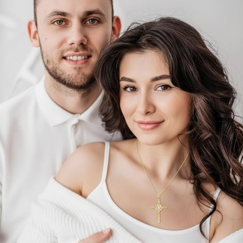 Minimalist Cross Pendant Necklace 14K Gold Plated for Women Faith Jewelry Religious Gifts