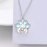 Cat Urn Necklaces for Ashes 925 Sterling Silver Cat Cremation Jewelry with Funnel Filler Kit Pet Paw Moonstone Ashes Necklace for Women Pets