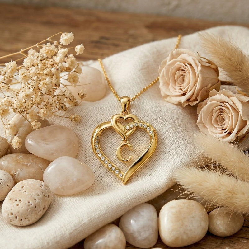 Heart Initial A-Z Pendant Necklace for 14K Gold Plated Women Initials Jewelry Gifts