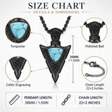 14K Gold Plated Moss Agate Turquoise Valknut Viking Arrow Head Pendant Necklace for Men