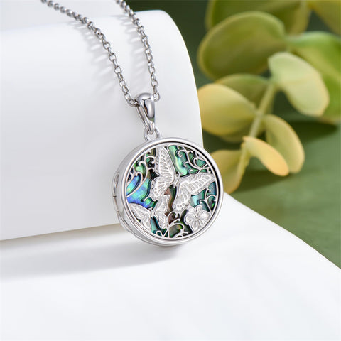 Sterling Silver Abalone Shell Butterfly Photo Locket Necklace