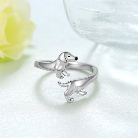 Sterling Silver  Dachshund Dog Adjustable Ring Gifts for Women Dog Lovers