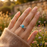 Sterling Silver Personalized Engraved 1-3CT Turquoise Engagement  Wedding Promise Ring Set for Her