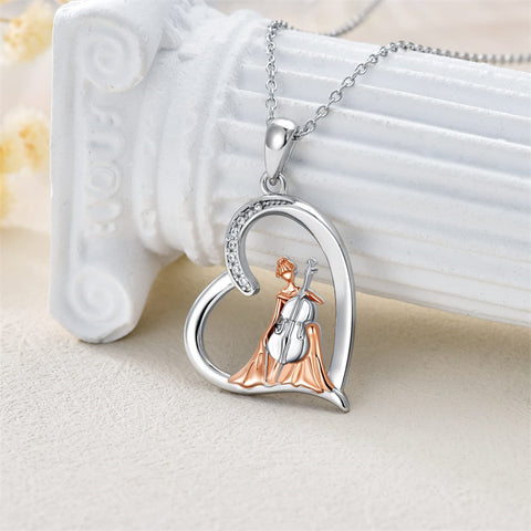 Sterling Silver  Cello Violin Necklace Music Gifts for Women Girl Daughter