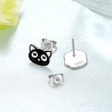 Black Cat Earrings for Girls 925 Sterling Silver Black Cat Stud Earrings Kawaii Cat Jewelry Gifts for Girls Women