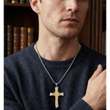 14K Gold Plated Two Tone Cross Pendant Necklace Christian Jewelry Religious Gift