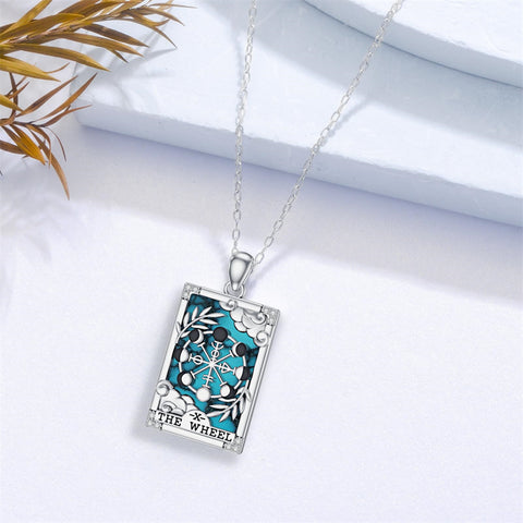 Sterling Silver Turquoise Empress The Lovers  The Moon Wheel Of Fortune The Sun Tarot Card Pendant Necklace