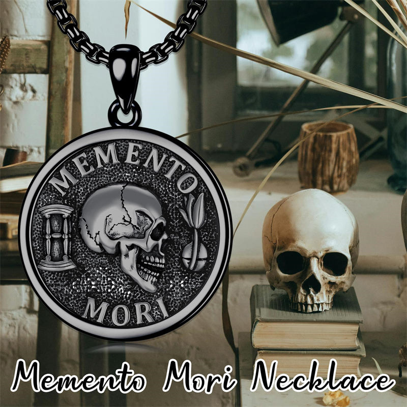 Sterling Silver Memento Mori Skull Pendant Necklace– romanticwork