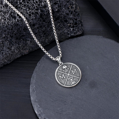 Sterling Silver Gothic Skull Memento Mori Pendant Necklace