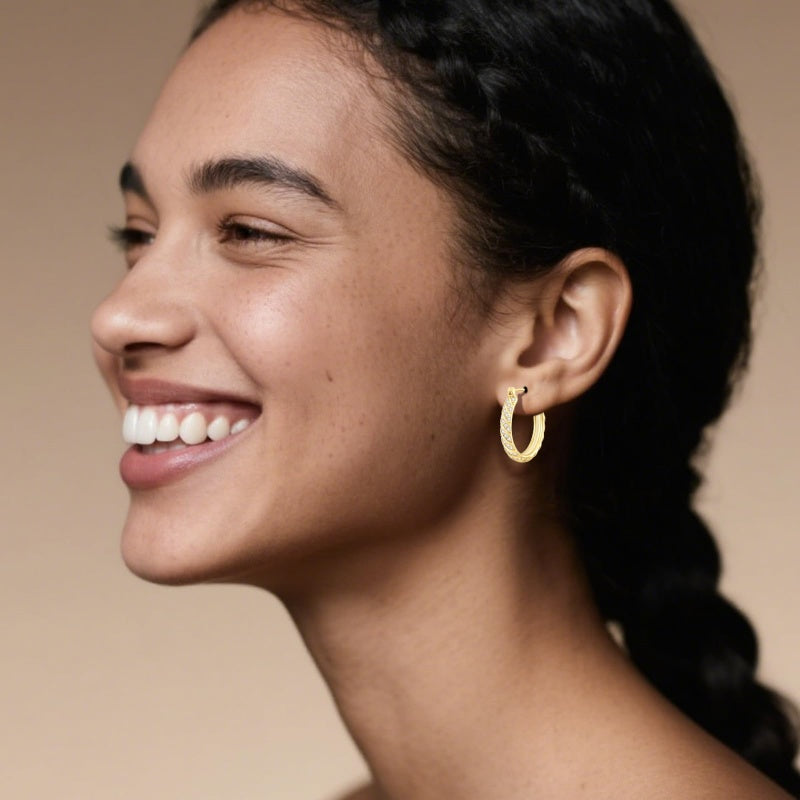 14K Gold Plated Cubic Zirconia Huggie Earring