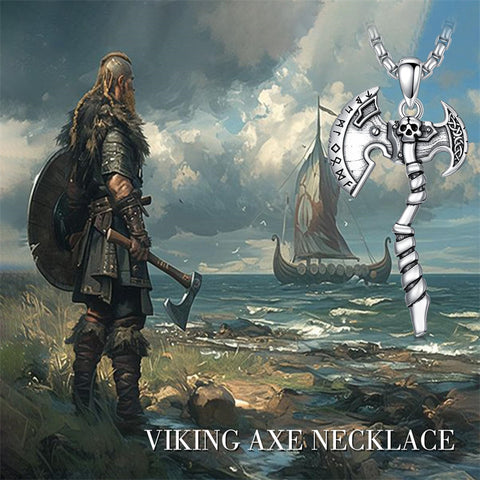 Sterling Silver Viking Axe Pendant Necklace for Men