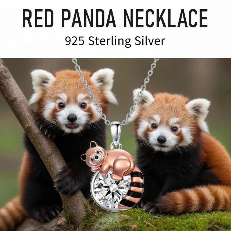 Sterling Silver Birthstone Red Panda Pendant Necklace for Women Birthstone Christmas Birthday  Gifts