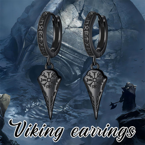 925 Sterling Silver Viking Earrings for Men Women Viking Raven Drop Huggie Hoop Stud Ear Cuff Earrings Norse Viking Runes Jewelry Gifts