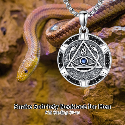 Sterling Silver AA Sobriety Snake Pendant Necklace for Men