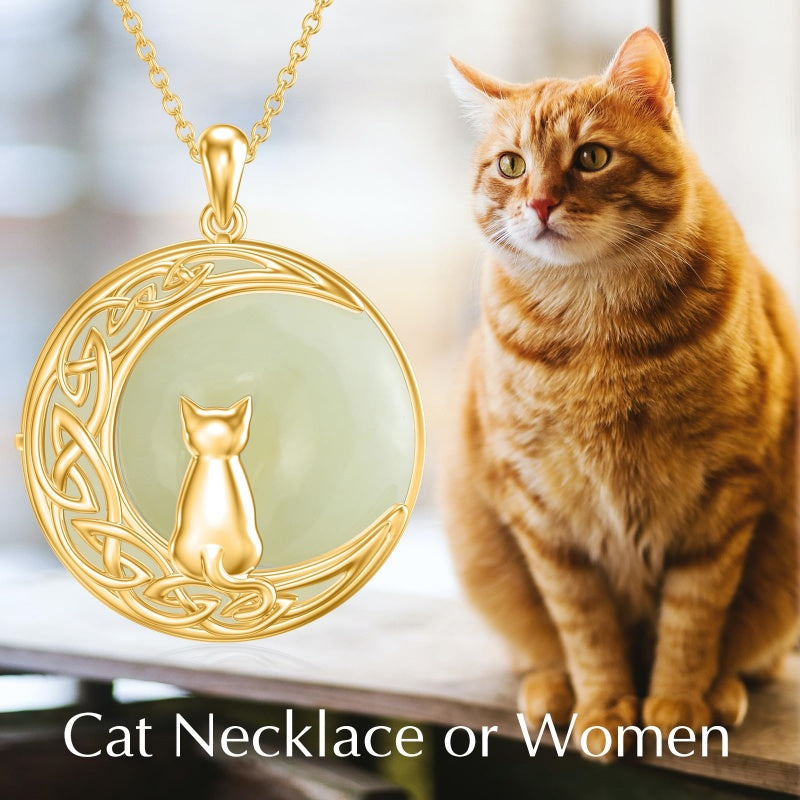 14K Gold Plated Natural Jade Hummingbird Cat Dragonfly Butterfly Bee Pendant Necklace for Women