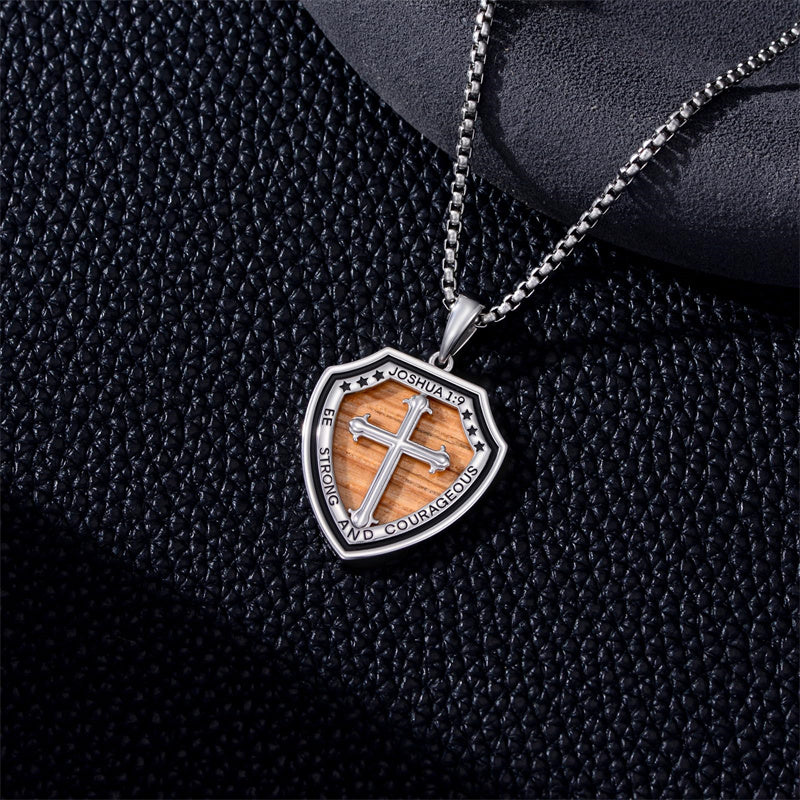 Sterling Silver Wooden Cross Pendant Necklace