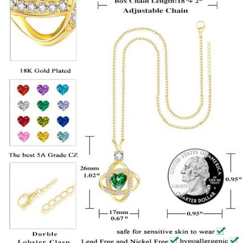 14K Gold Plated Heart Birthstone Infinity Pendant Necklace for Women Anniversary Christmas Birthday Gifts