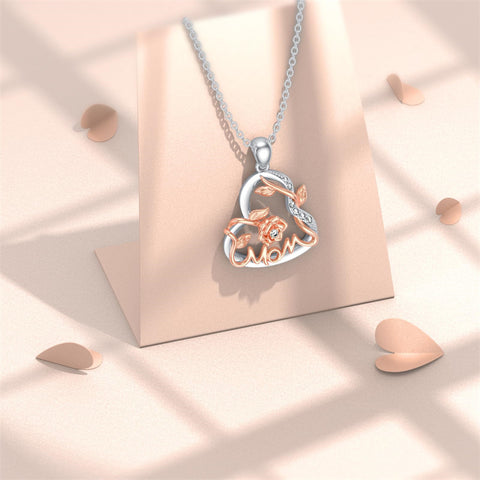 Mothers Day Gifts Diamond Mom Necklace for Women 925 Sterling Silver Heart Necklace Mom Pendant Jewelry Gifts for Women Mom Wife